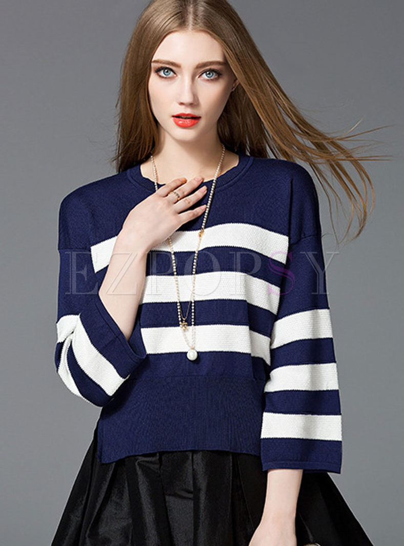 Fashion Stripe Loose Flared Sleeve Sweater