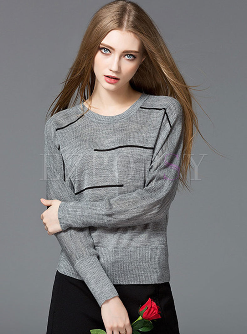 Casual Hit Color Loose O-neck Sweater