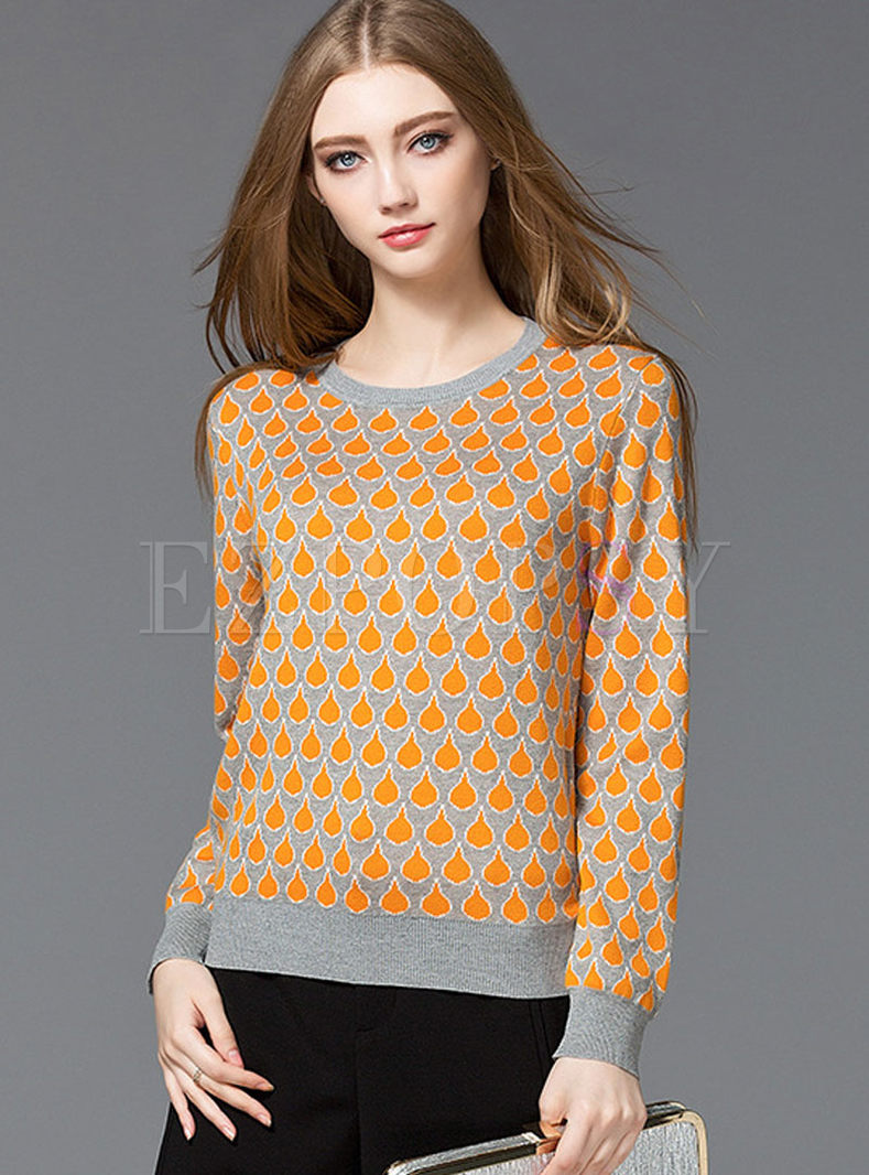 Fashion Hit Color Drop Print O-neck Sweater
