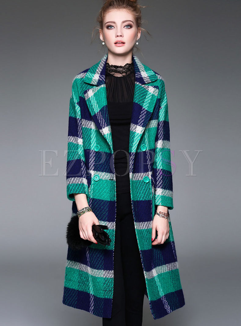 Outwear | Jackets/Coats | Turn Down Collar Plaid Wool Slim Coat