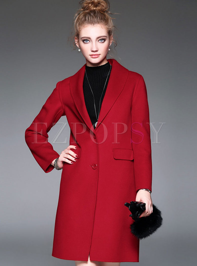 Notched Slim Solid Wool Stylish Trench Coat