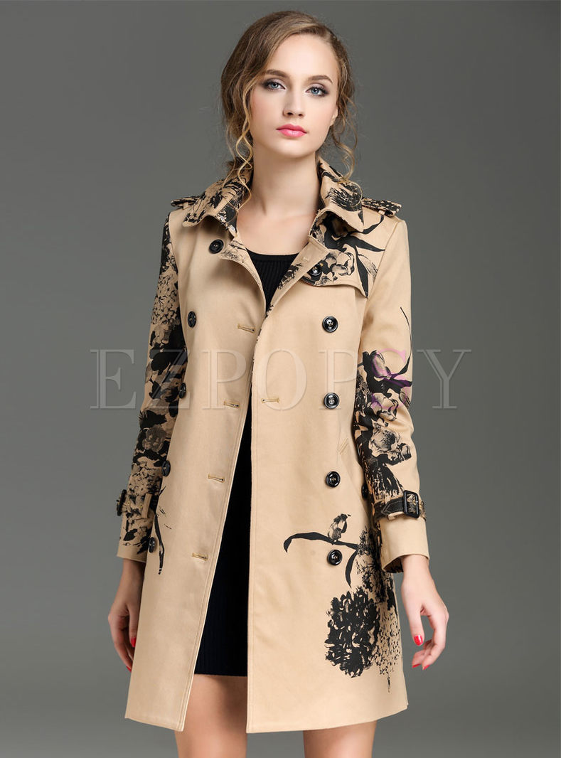 Outwear | Trench Coats | Notched Collar Floral Belt Slim Stylish Trench ...