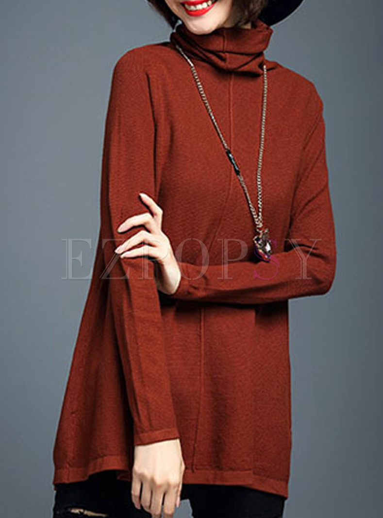 Loose High Neck Pure Color Knitted Coat