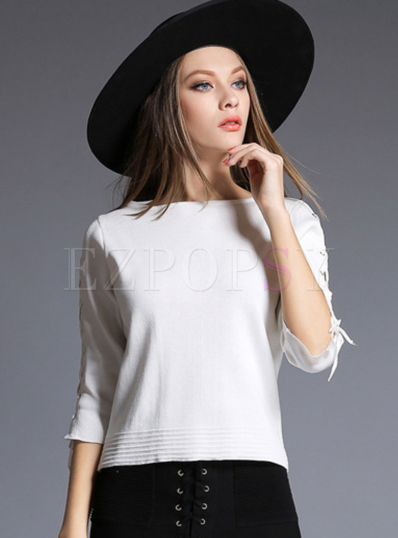 Pure Color Tied Line Knitted Sweater