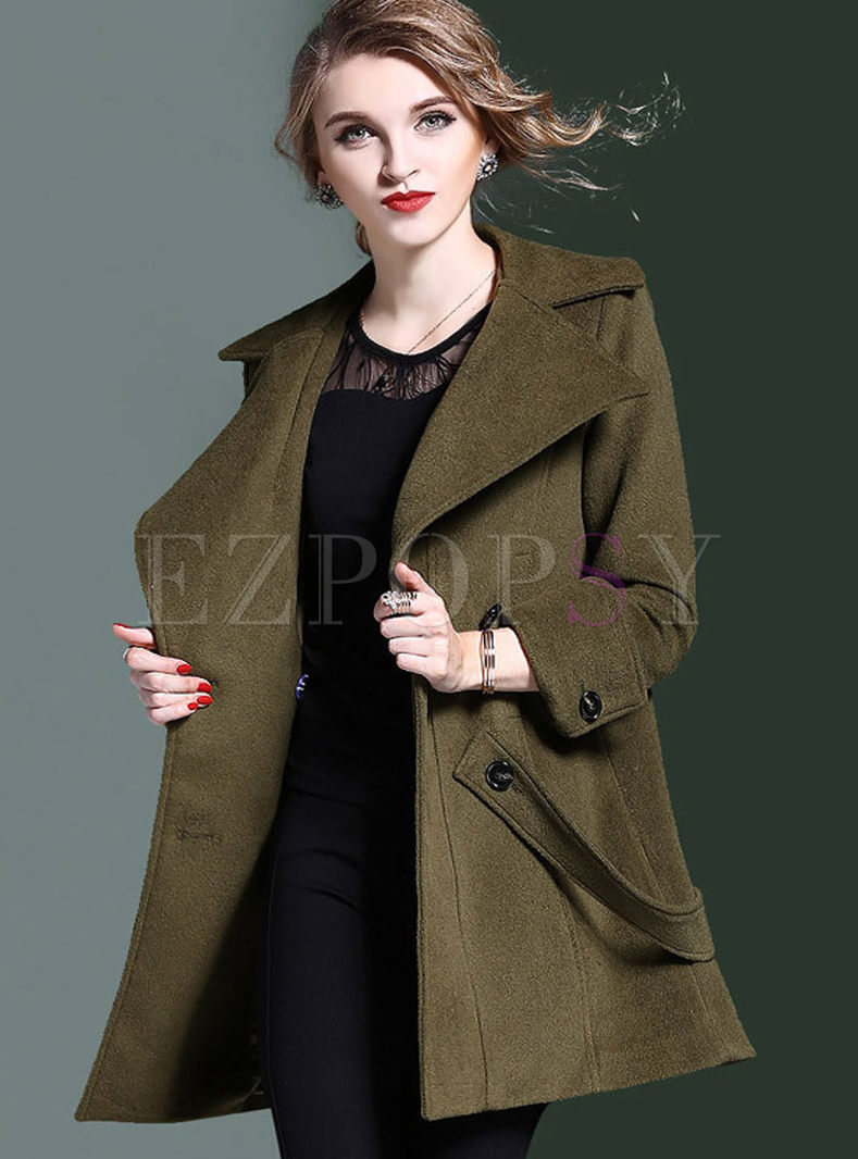 Outwear | Jackets/Coats | Brief Solid Color Double-breasted Straight Coat