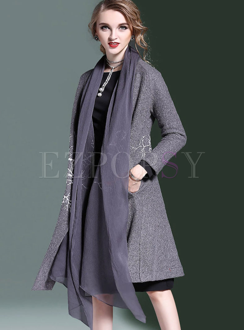 Causal Patchwork Solid Color Wool Coat