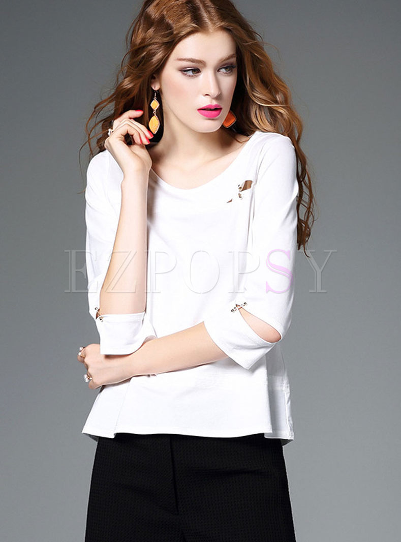 Causal Three Quarter Sleeve Hollow Out Sweater