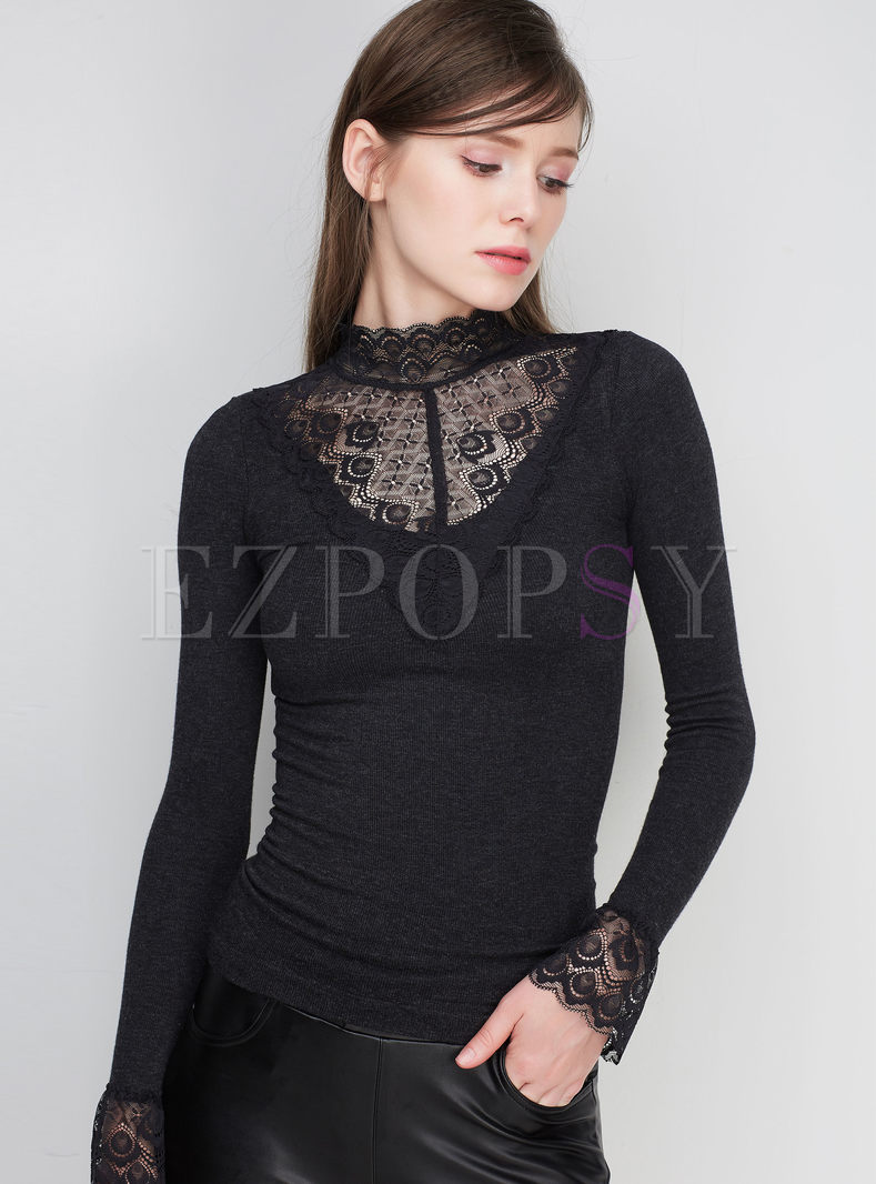 Sexy Lace Patch Slim Sweater