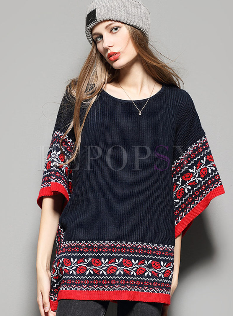 Ethnic Loose Knitted Hit Color Sweater