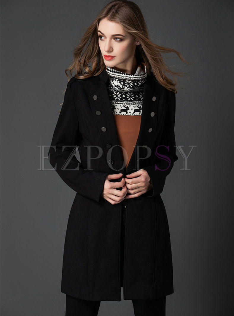 Slim Double-breasted Stand Collar Coat