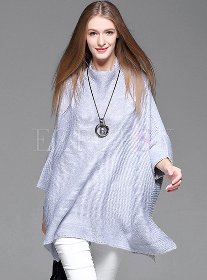 Loose Bat Sleeve Slit Knitted Sweater