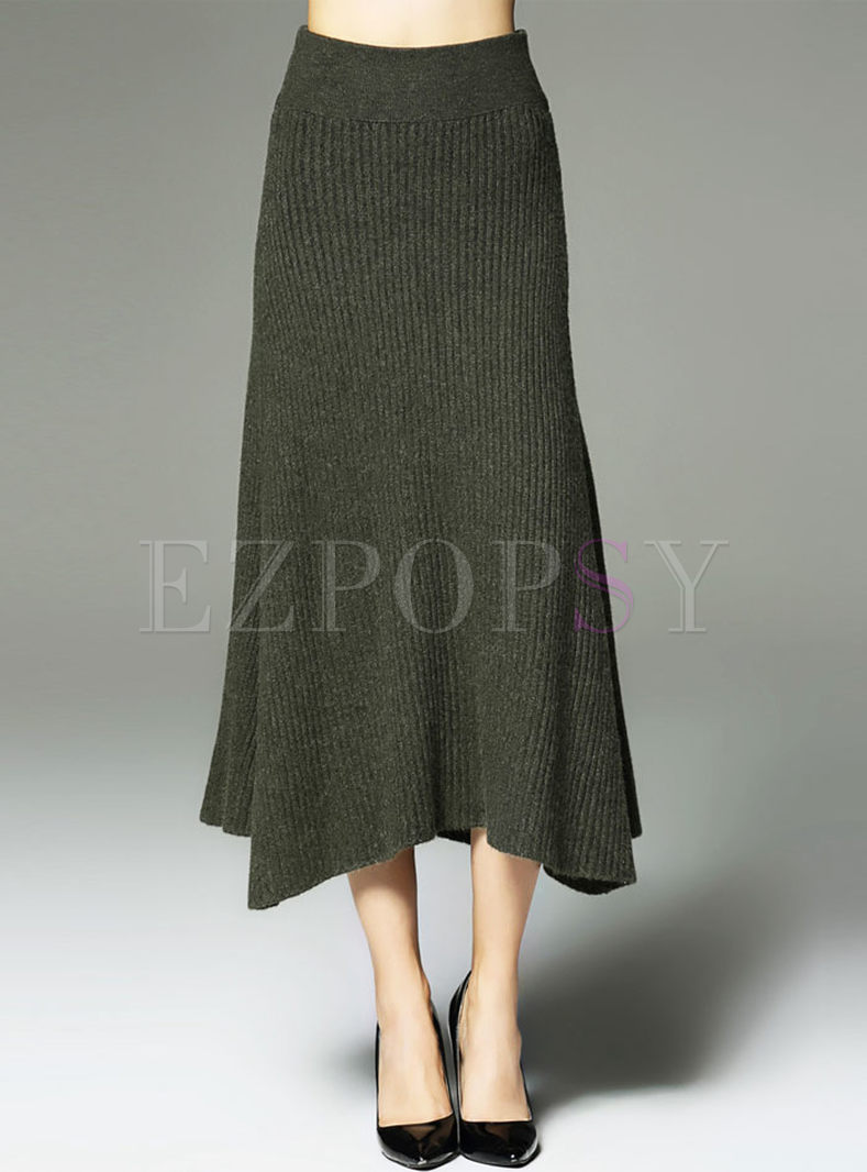 Vintage Pure Color Knitted Long Skirt