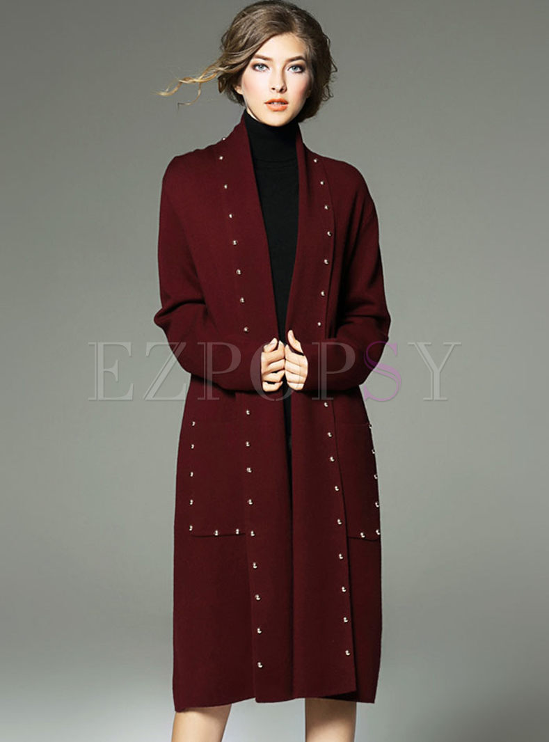Vintage Thick Rivet Cashmere Long Knitted Coat 