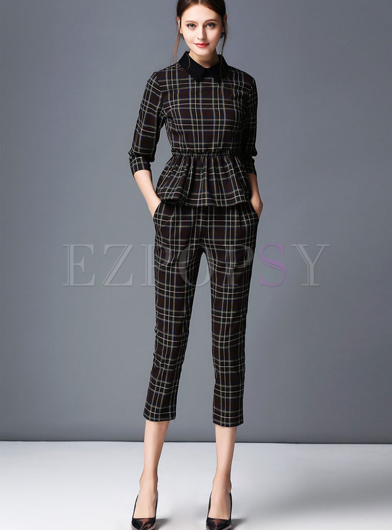 Two-piece Outfits | Two-piece Outfits | Sweet Grid Slim Two-piece Outfits
