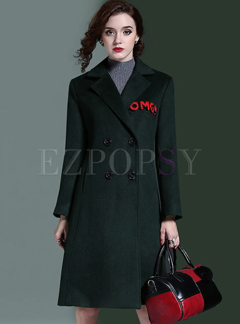 Vintage Letter Print Double-breasted Thick Trench Coat