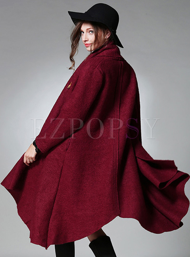 Outwear | Jackets/Coats | Stylish Asymmetric Hem Oversized Woolen Coat