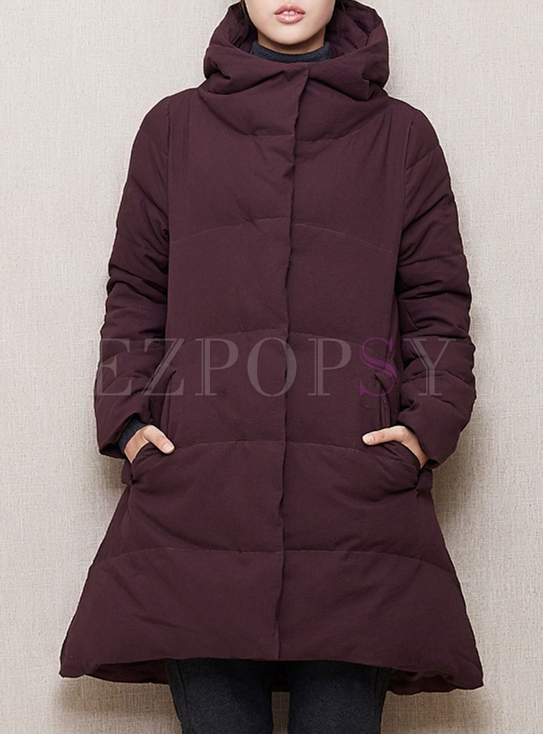 Irregular Pure Color Hooded Down Coat