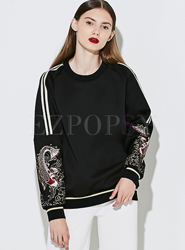 Patchwork Embroidery Loose Stylish Hoodies