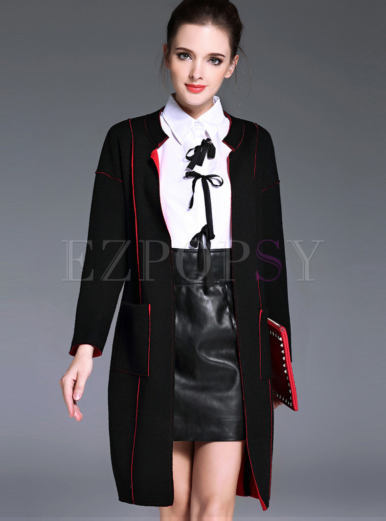 Loose Stand Collar Cardigan Knitted Coat