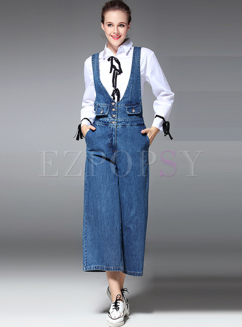 Casual Single-breasted Waist Denim Overall