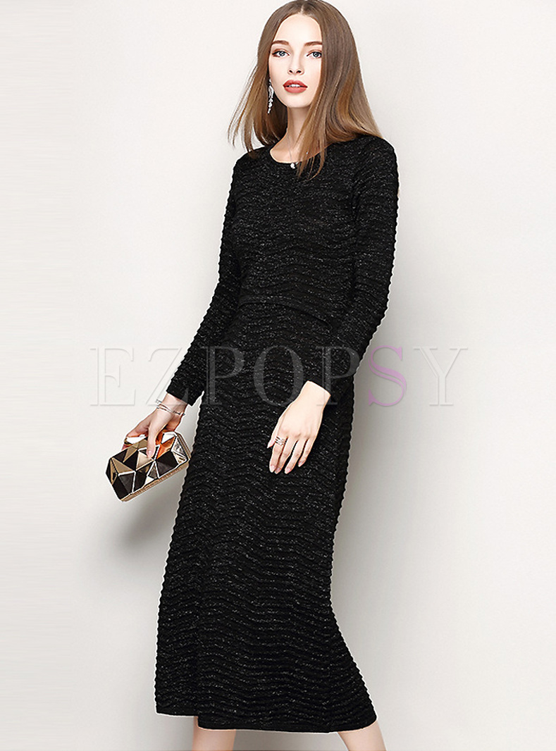 Elegant Solid Color High Waist Knitted Dress