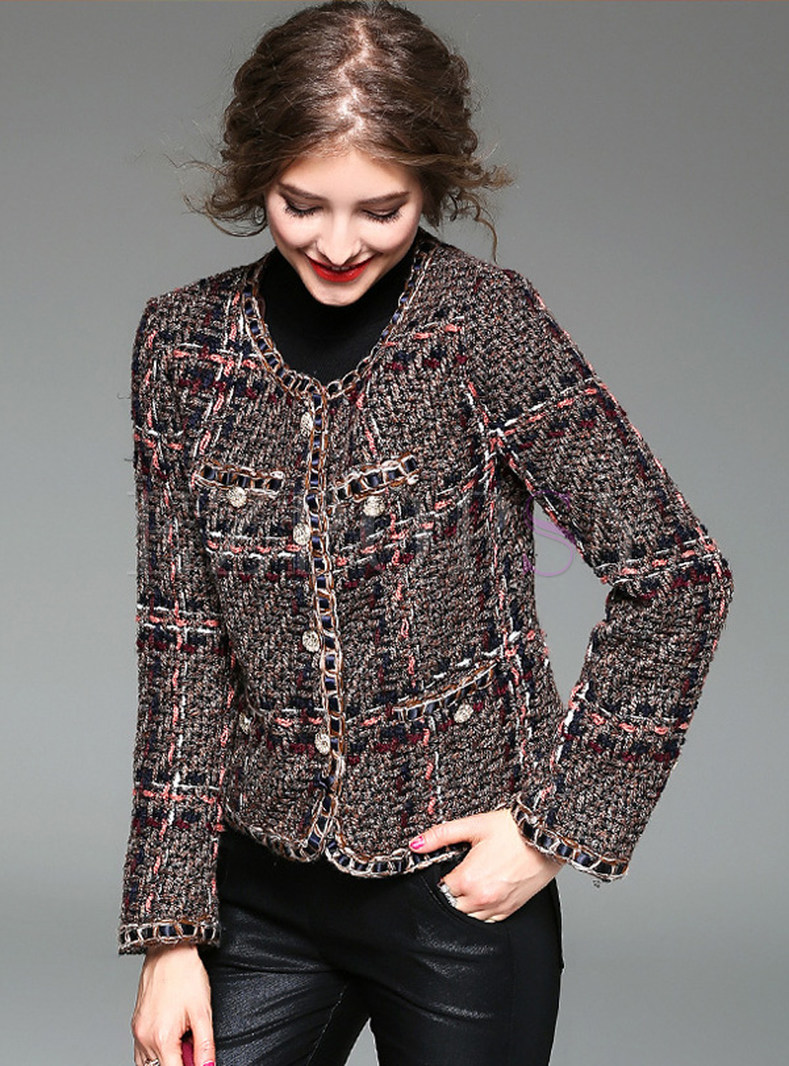 Multicolor Plaid Short Woolen Coat