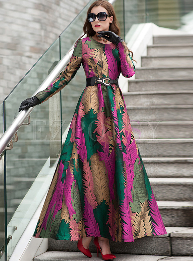 Colorful Floral Stylish Slim High-Waist Maxi Dress