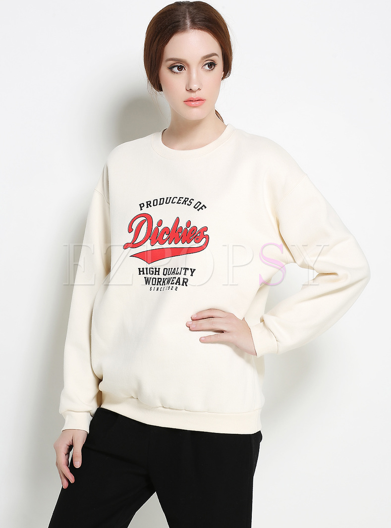Casual Letter Print Thick Pullover Sweatshirt