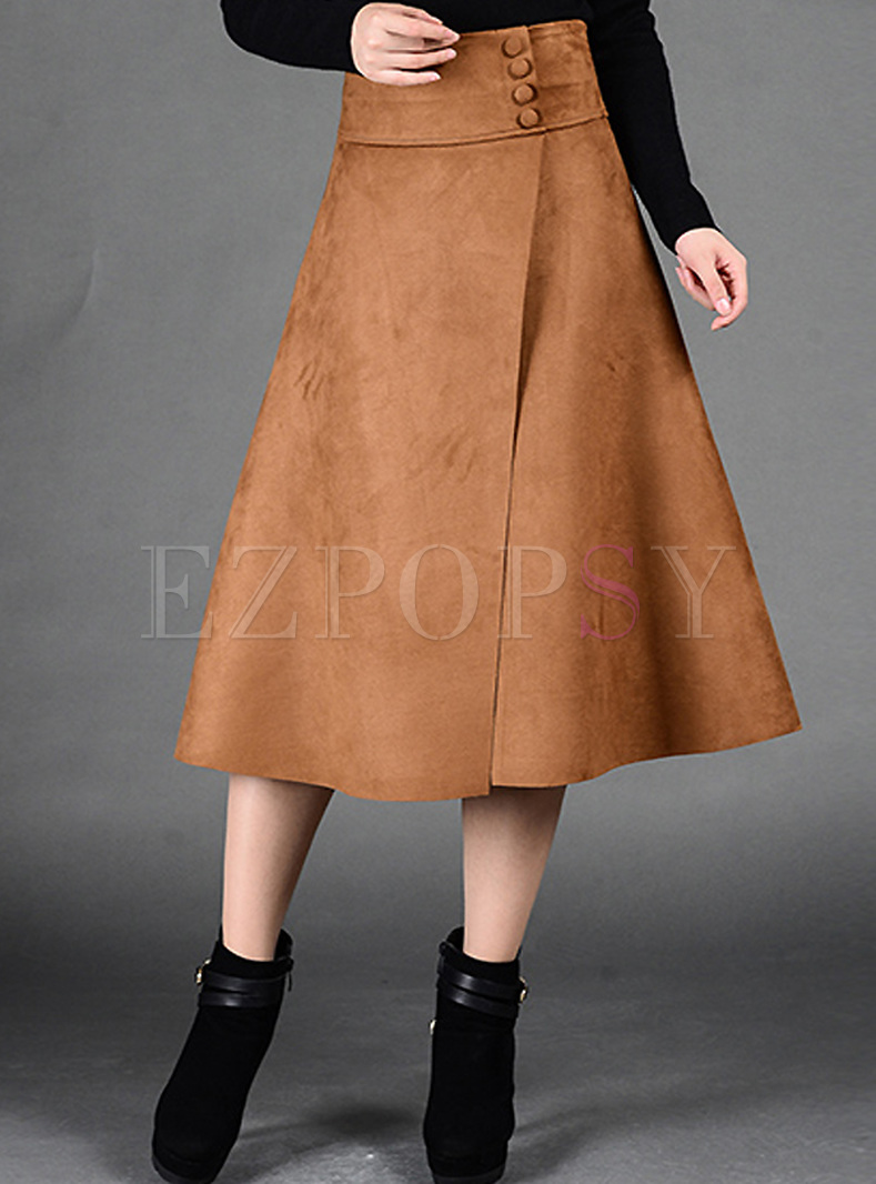 Vintage Brown High Waist Slim A-line Skirt