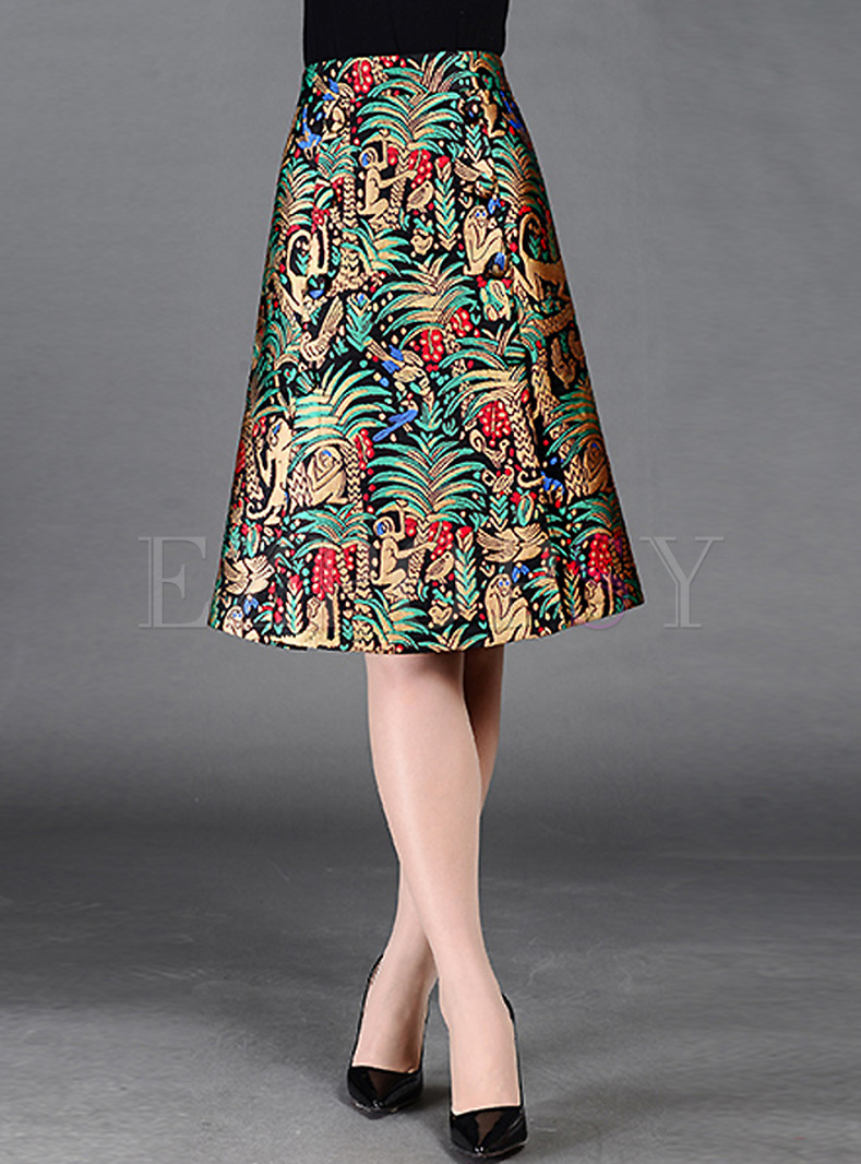 Vintage Floral Print A-line Skirt