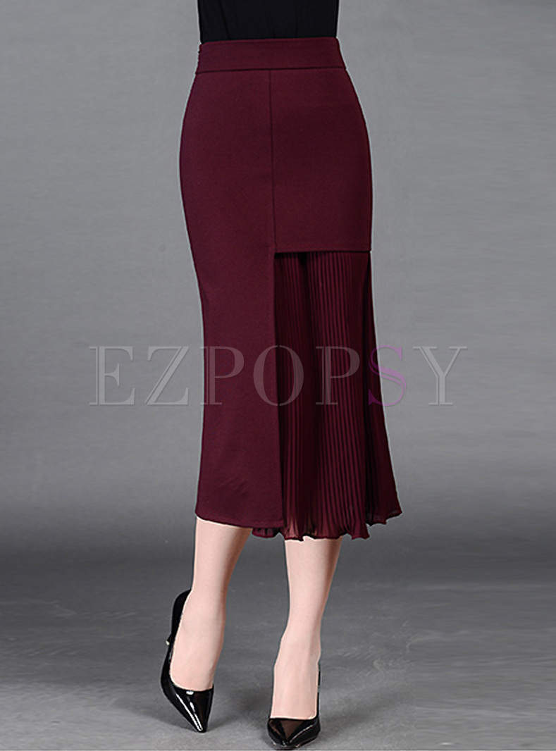 Skinny Asymmetric Patch Solid Color Skirt