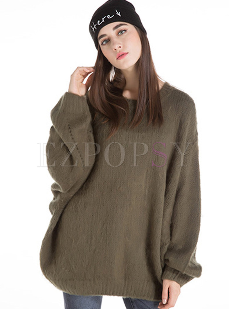 Plus Size O-Neck Pullover Thick Sweater