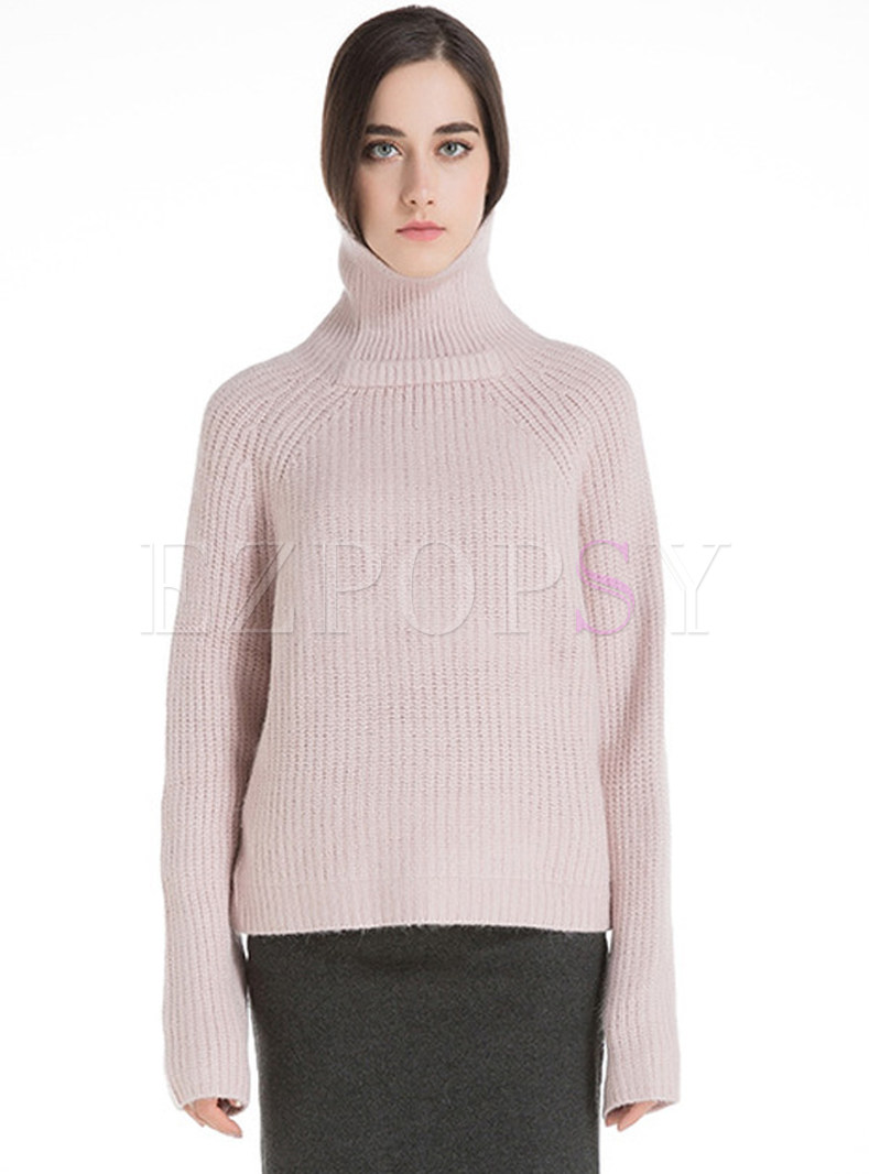 Turtle Neck Brief Solid Color Pullover Sweater