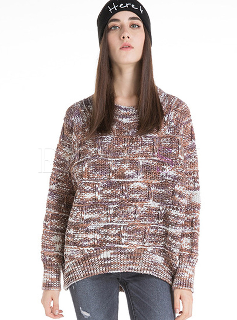 Multi Color Asymmetric Loose Long Sleeve Sweater