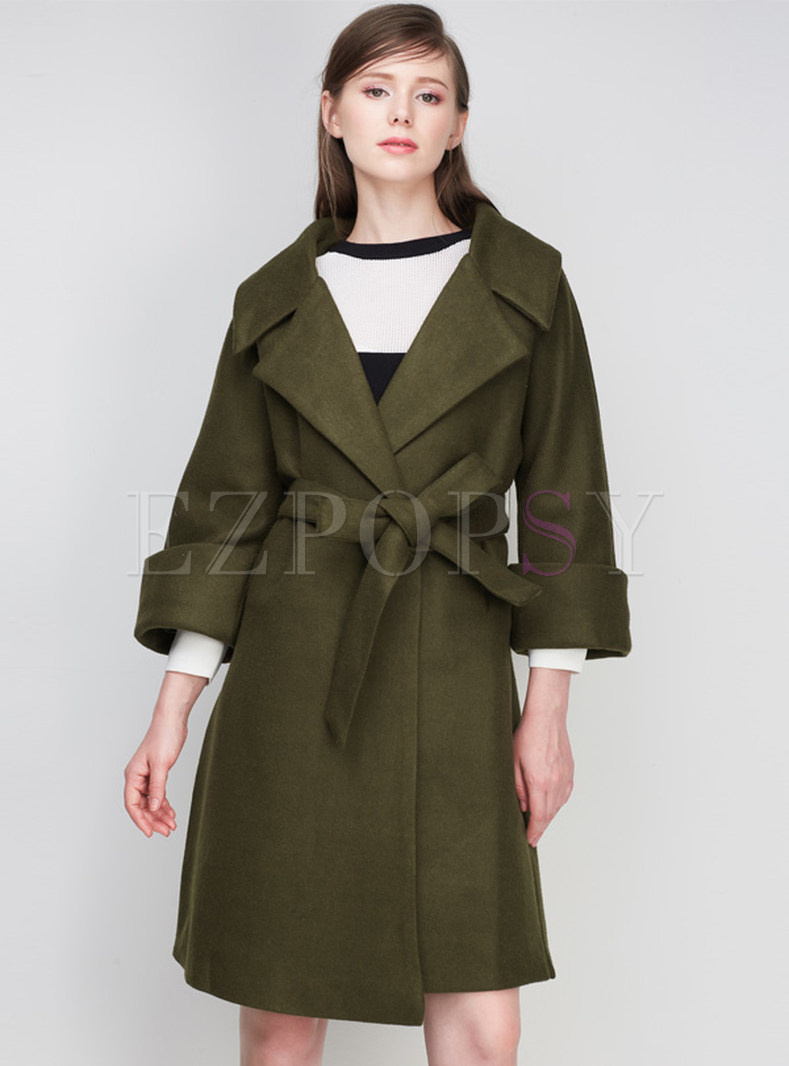 Outwear | Jackets/Coats | Green Nipped Waist Side Slit Wool Coat