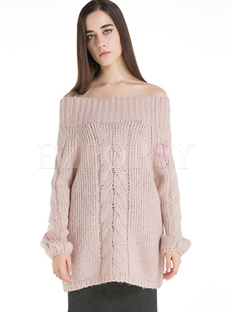 Loose Slash Neck Hollow-outed Knit Sweater