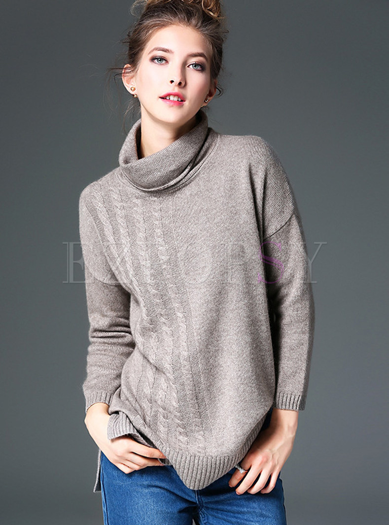 Tops | Sweaters | Casual Turtle Neck Pure Color Sweater