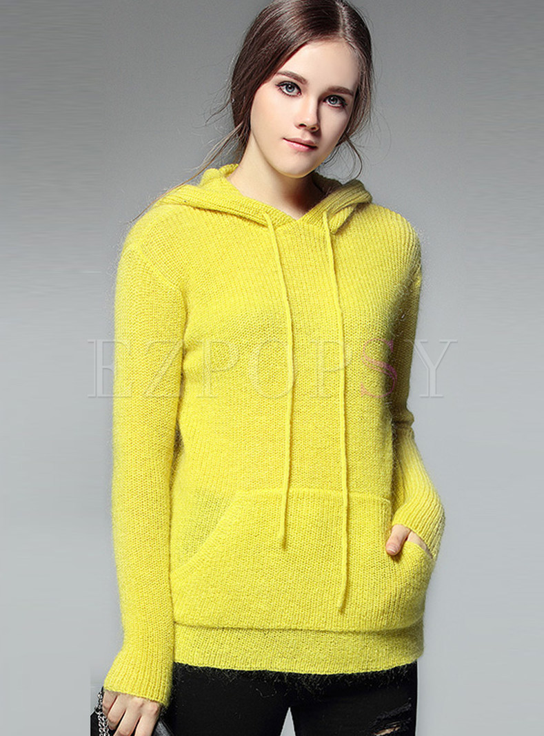 Fashion Hooded Pure Color Sweater