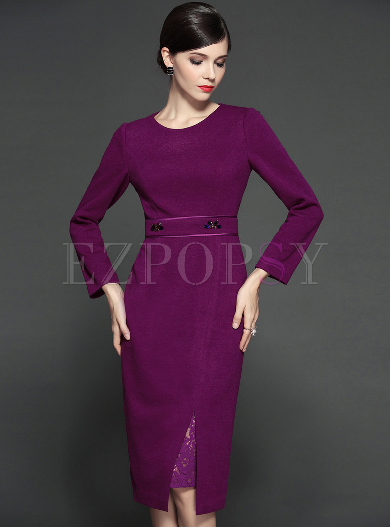 Purple Brief Split-front Skinny Dress