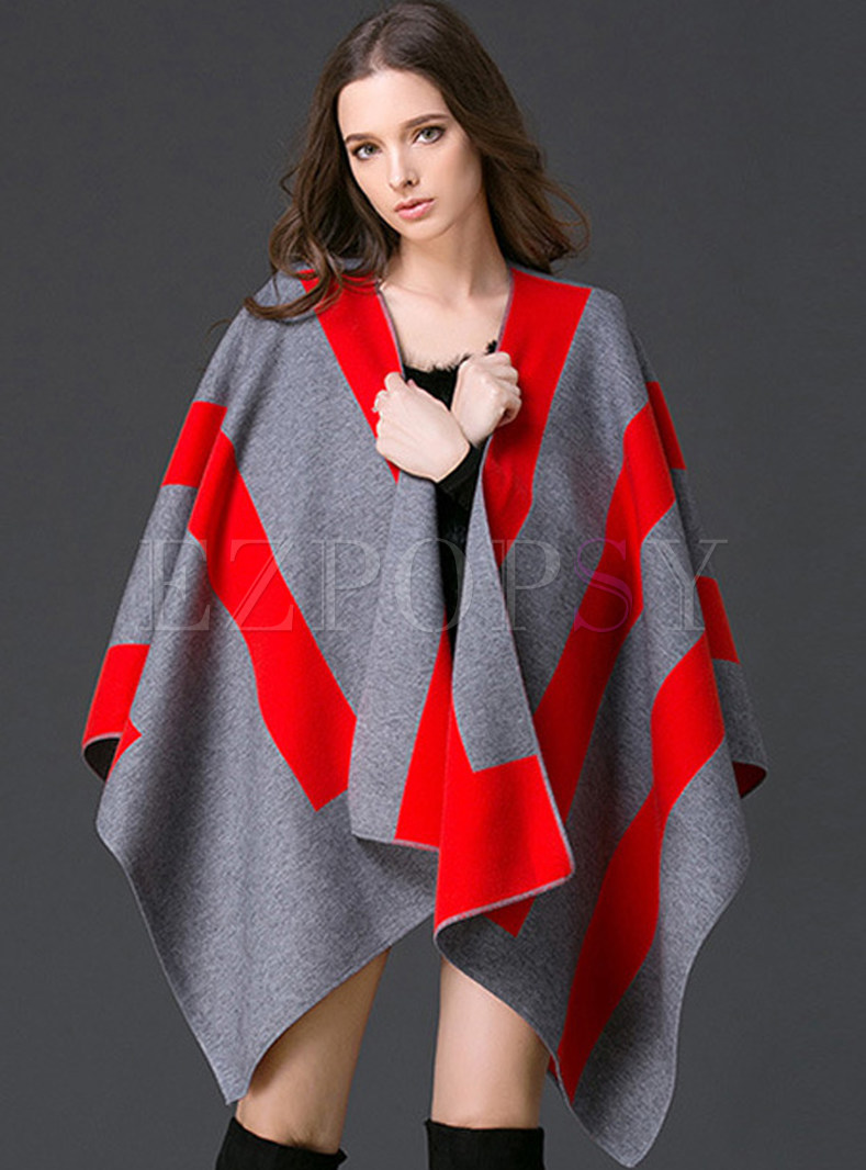 Striped Plus Size Wool Stylish Kimono