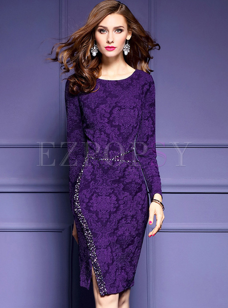 Dresses | Bodycon Dresses | O-Neck Asymmetric Split Elegant Purple ...