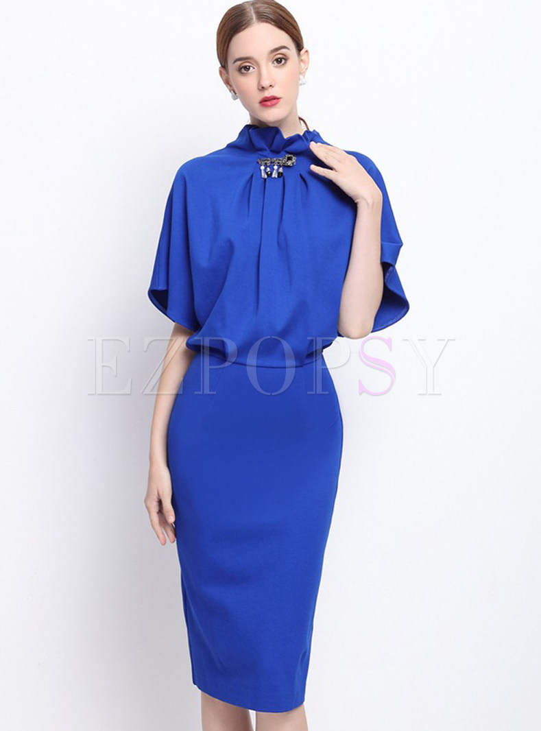 Chic Pure Color Auger Half Sleeve Bodycon Dress