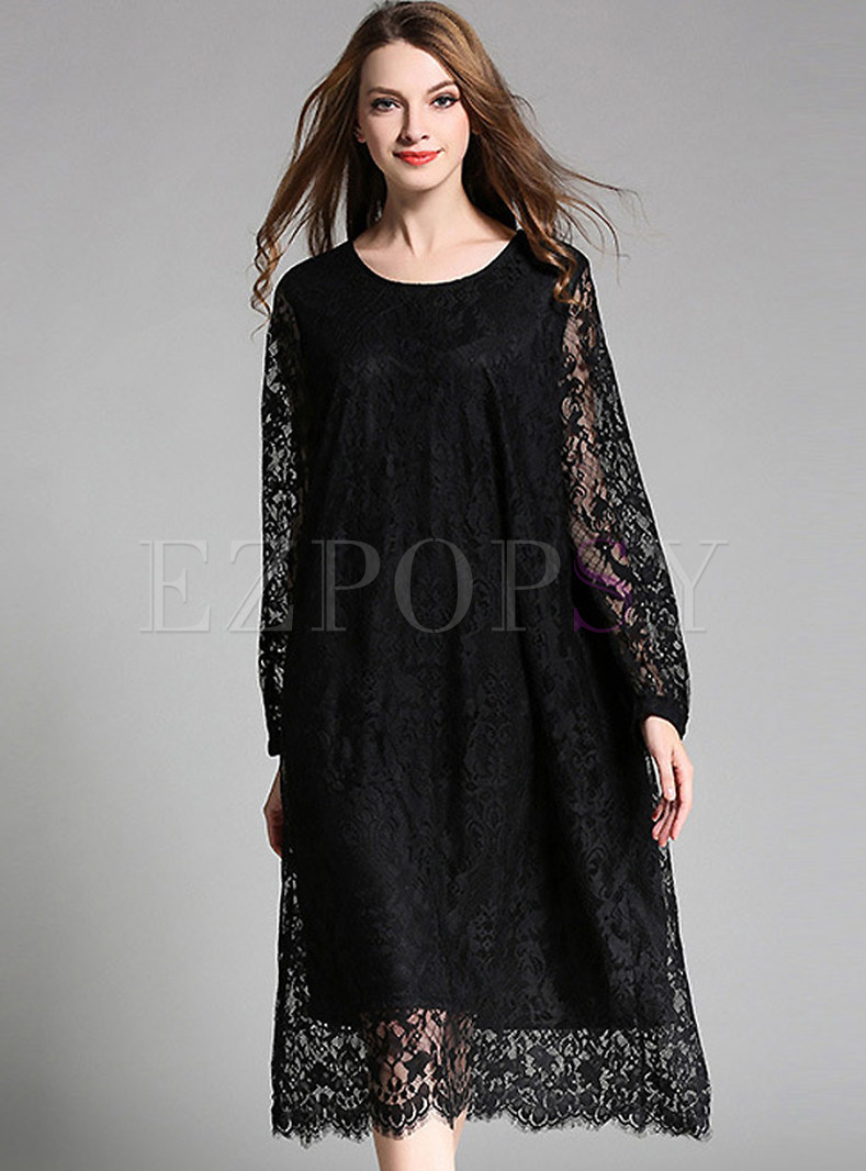 Dresses | Shift Dresses | Oversize Hollow Out Lace Embroidery Shift Dress