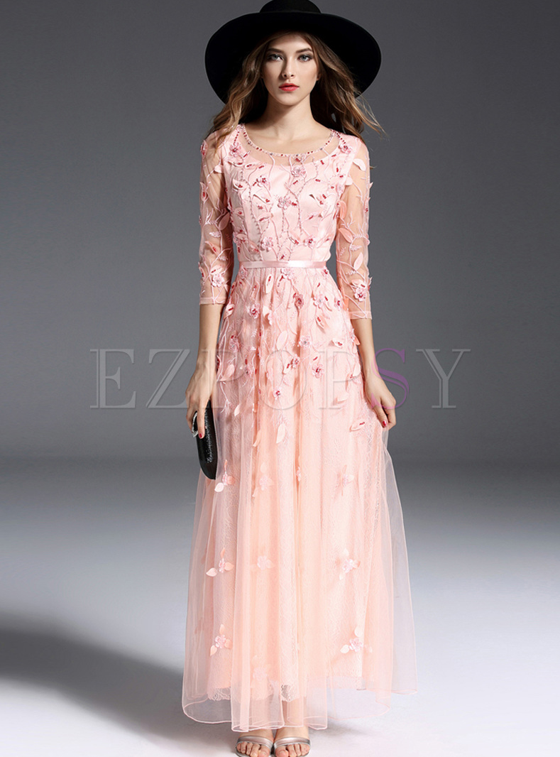 Dresses | Maxi Dresses | Elegant Hollow Bead Embroidery A-line Maxi Dress