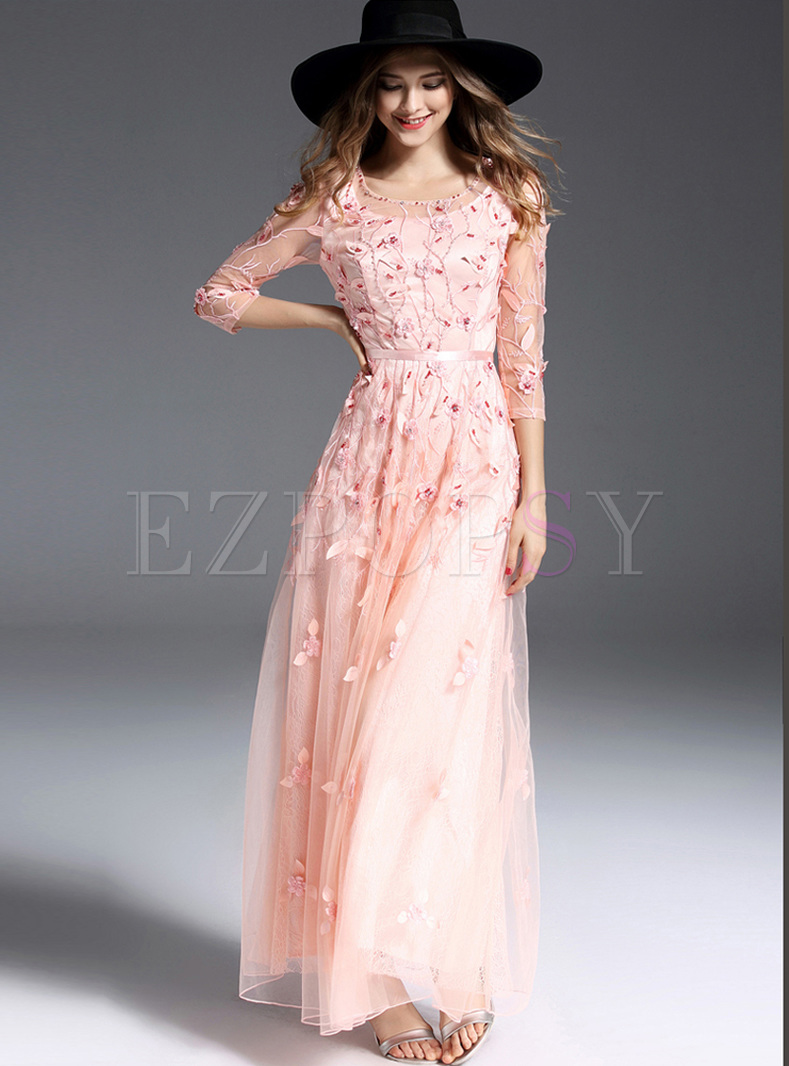 Dresses | Maxi Dresses | Elegant Hollow Bead Embroidery A-line Maxi Dress