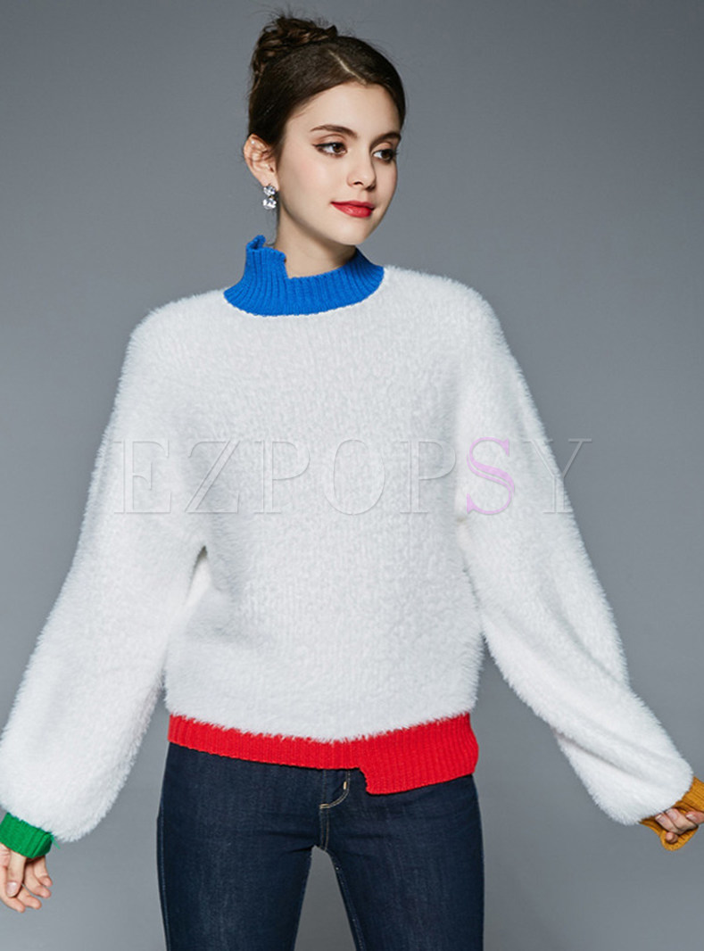 Asymmetric Collar Patch Brief Stylish Sweater