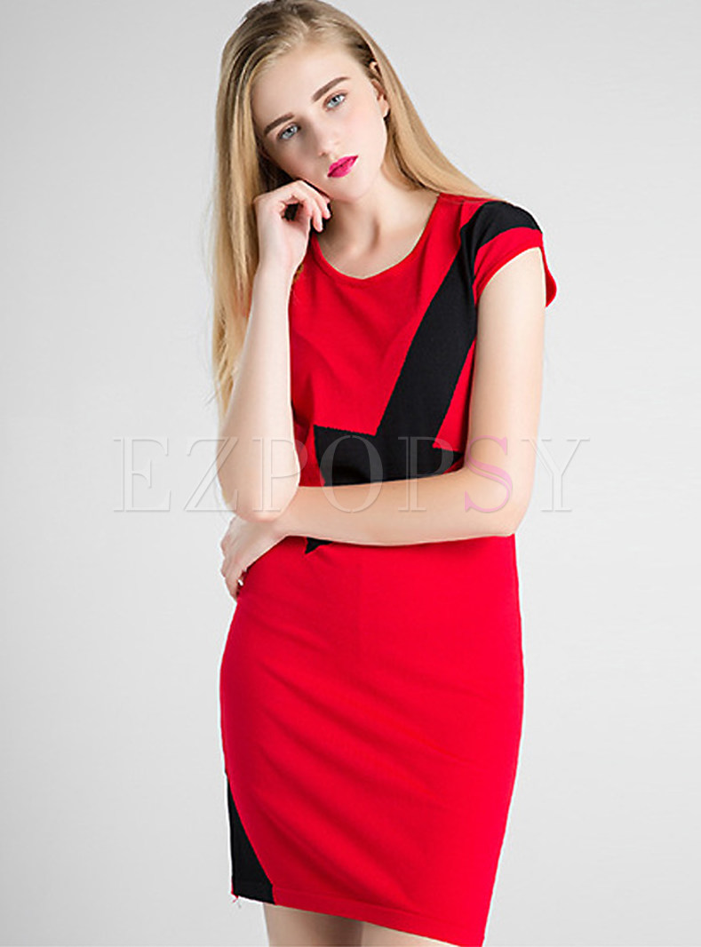 Sleeveless Hit Color Knitted Dress