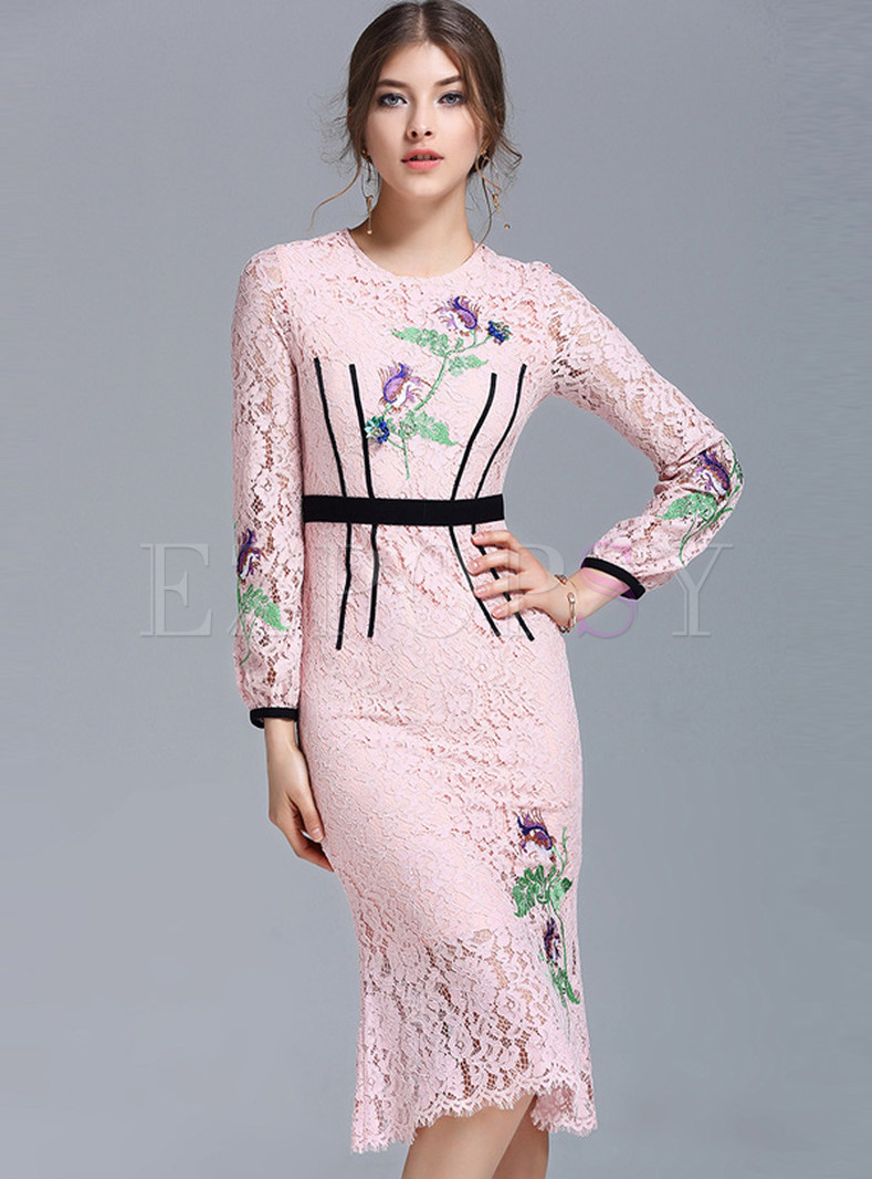 Slim Lace Floral Embroidery Mermaid Bodycon Dress