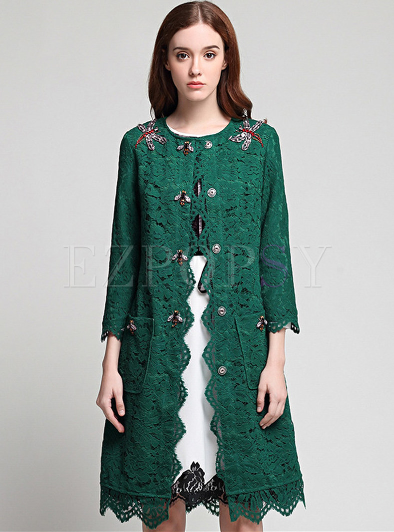 Sweet Medium-length Lace Hollow Out Coat