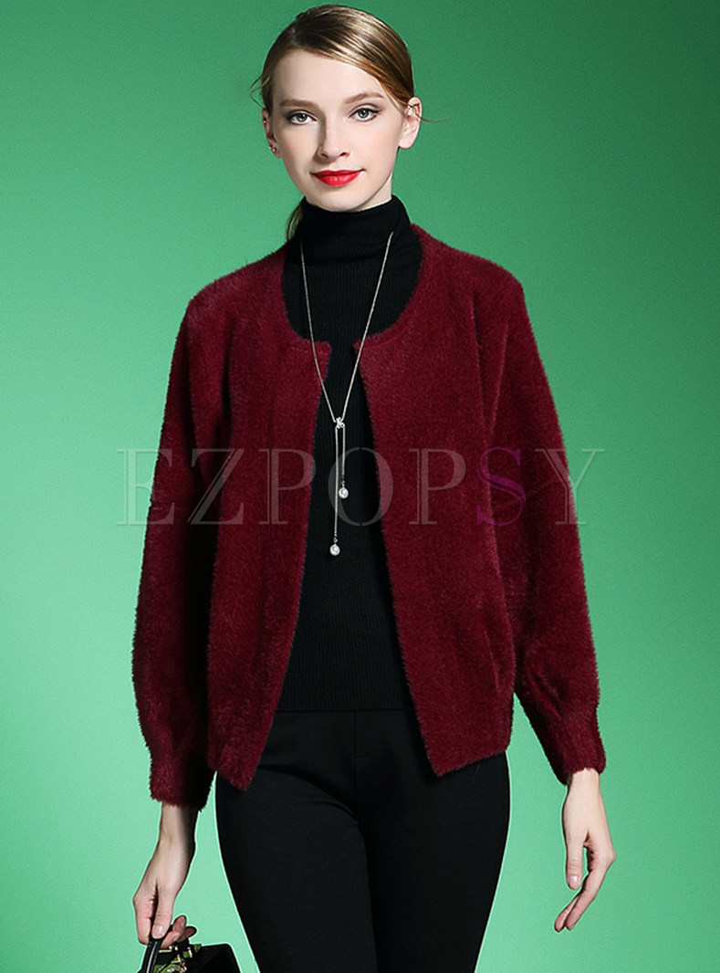 Stylish Cardigan Thick Short Brief Solid Color Coat
